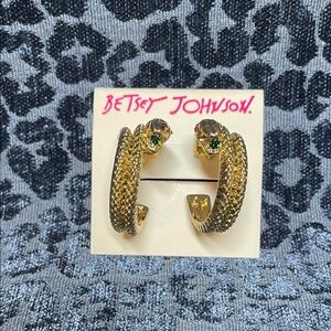 Betsey Johnson Gold Tone Snake Earrings with Green Gems